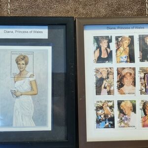 Elegant Black and Brown Framed Wall Art Set Of Princess Diana Stamps In FRAMES.